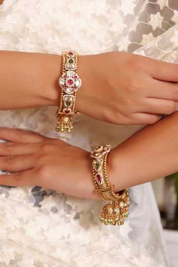 Buy_Prestones_Multi Color Kundan Embellished Bangles - Set Of 2 _Online_at_Aza_Fashions
