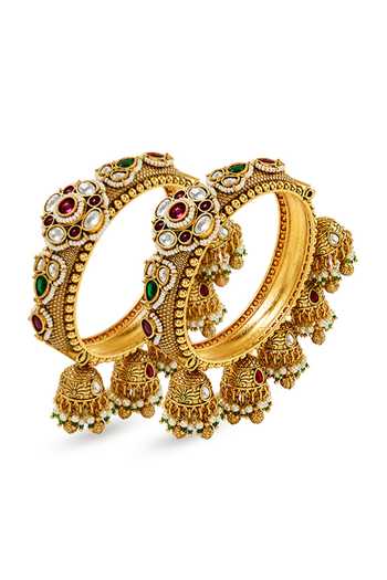 Shop_Prestones_Multi Color Kundan Embellished Bangles - Set Of 2 _at_Aza_Fashions