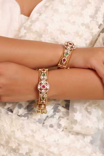 Prestones_Multi Color Kundan Embellished Bangles - Set Of 2 _at_Aza_Fashions