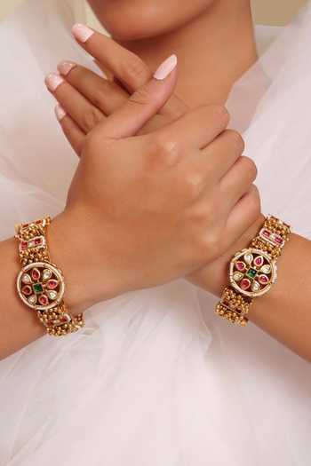 Prestones_Gold Plated Kundan Floral Embellished Bangles - Set Of 2 _Online_at_Aza_Fashions