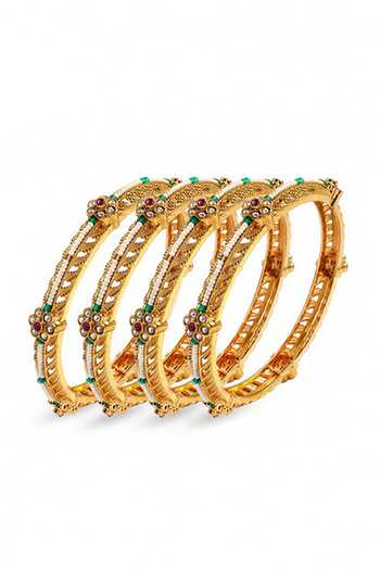 Shop_Prestones_Multi Color Kundan Motif Bangles - Set Of 4 _at_Aza_Fashions