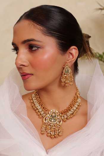 Buy_Prestones_Multi Color Kundan Embellished Pendant Necklace Set _at_Aza_Fashions