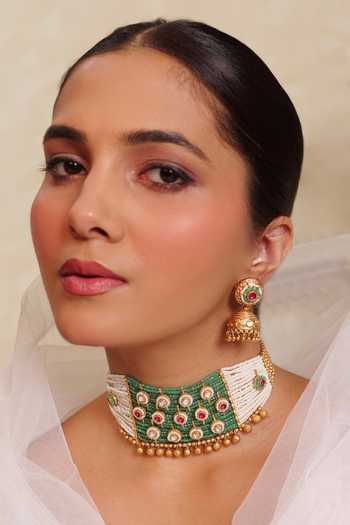 Buy_Prestones_Green Nakshi Temple Necklace Set _at_Aza_Fashions