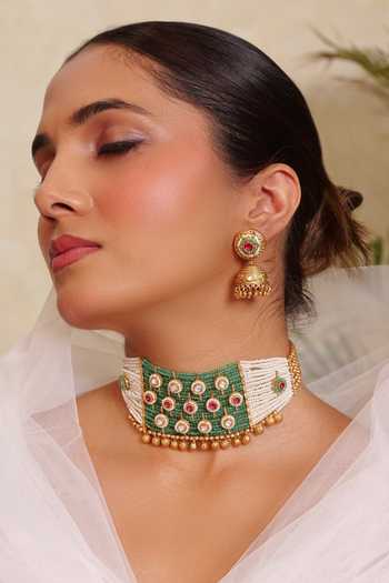 Prestones_Green Nakshi Temple Necklace Set _Online_at_Aza_Fashions