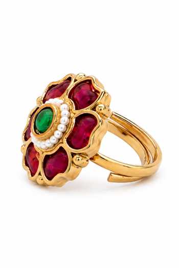 Prestones_Red Floral Embellished Ring _Online_at_Aza_Fashions
