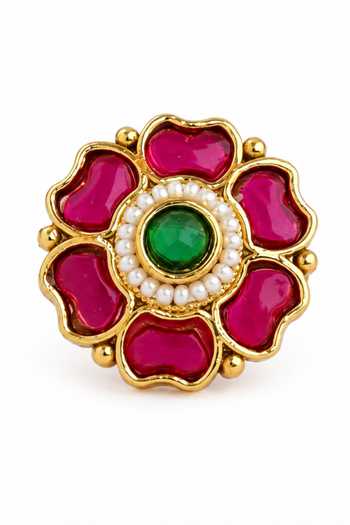 Shop_Prestones_Red Floral Embellished Ring _at_Aza_Fashions