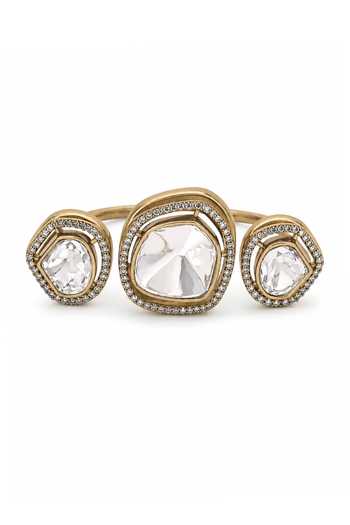 Shop_Prestones_Gold Plated Matte Polki Mirror Statement Ring _at_Aza_Fashions