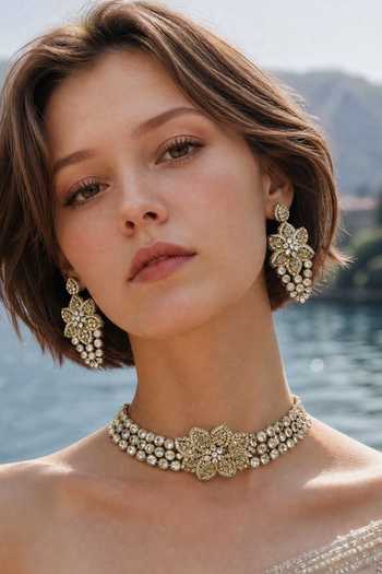 Buy_Amaara Jewels_Gold Plated 3d Dalia Embellished Choker Set _at_Aza_Fashions