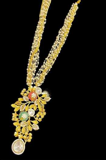 Shop_Amaara Jewels_White Opaline Garden Embellished Pendant Necklace Set _at_Aza_Fashions