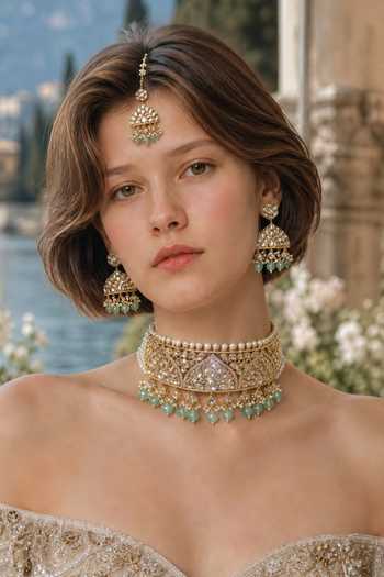 Shop_Amaara Jewels_Green Sheesh Mahal Embellished Choker Necklace Set _at_Aza_Fashions