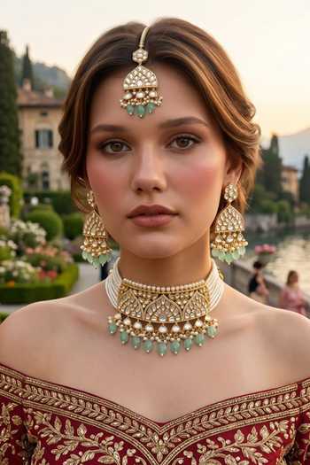 Buy_Amaara Jewels_Green Sheesh Mahal Embellished Choker Necklace Set _at_Aza_Fashions