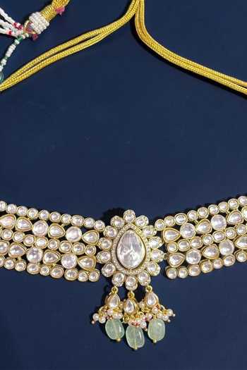 Amaara Jewels_Green Ivory Gleam Embellished Necklace Set _at_Aza_Fashions