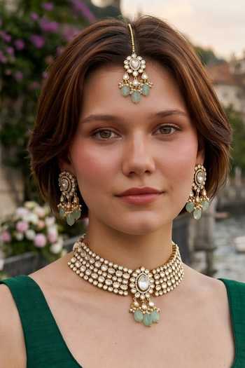 Buy_Amaara Jewels_Green Ivory Gleam Embellished Necklace Set _at_Aza_Fashions