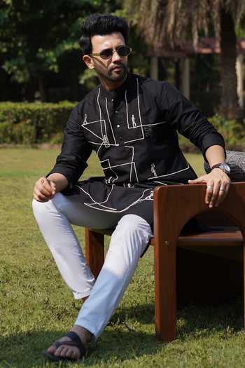 Shop_Heartistry by Anky_Black Cotton The Metropolis Giza Kurta _at_Aza_Fashions