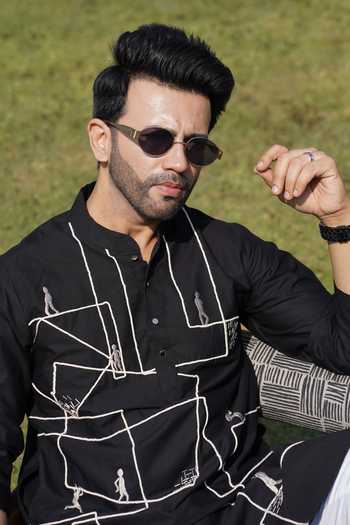 Buy_Heartistry by Anky_Black Cotton The Metropolis Giza Kurta _Online_at_Aza_Fashions