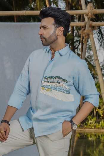 Heartistry by Anky_Blue Linen The Coastal Vista Shirt _Online_at_Aza_Fashions