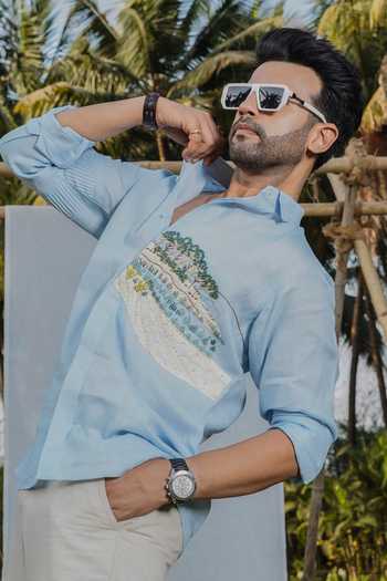 Buy_Heartistry by Anky_Blue Linen The Coastal Vista Shirt _Online_at_Aza_Fashions