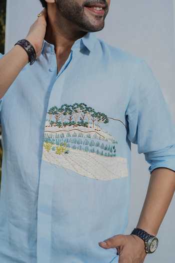 Shop_Heartistry by Anky_Blue Linen The Coastal Vista Shirt _Online_at_Aza_Fashions