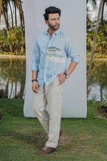 Shop_Heartistry by Anky_Blue Linen The Coastal Vista Shirt _at_Aza_Fashions