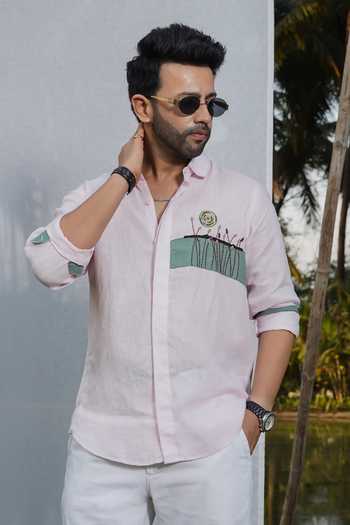 Buy_Heartistry by Anky_Pink Linen The Oasis Crest Shirt _at_Aza_Fashions