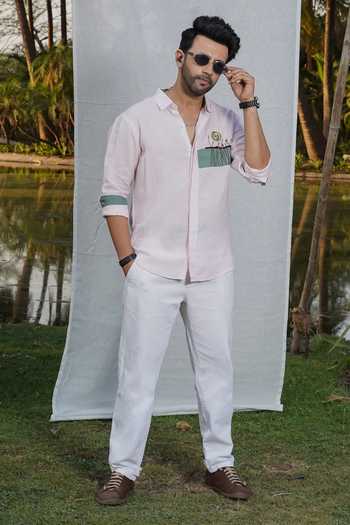 Shop_Heartistry by Anky_Pink Linen The Oasis Crest Shirt _at_Aza_Fashions
