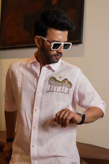 Buy_Heartistry by Anky_Pink Linen The Moonlit Grove Shirt _Online_at_Aza_Fashions