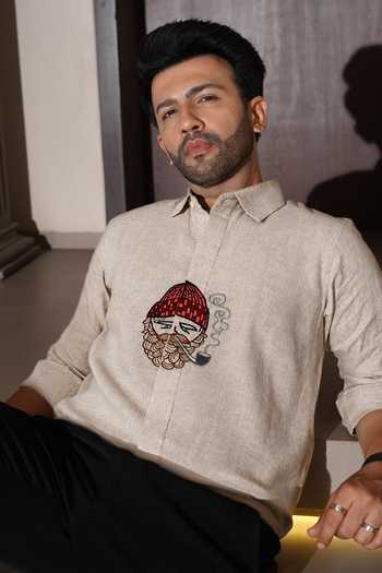 Shop_Heartistry by Anky_Beige Linen The Old Soul Shirt _at_Aza_Fashions
