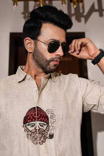 Heartistry by Anky_Beige Linen The Old Soul Shirt _Online_at_Aza_Fashions