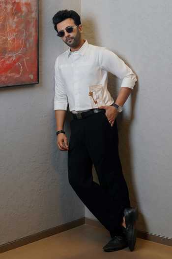 Shop_Heartistry by Anky_White Pure Cotton The Golden Key Luxury Shirt _at_Aza_Fashions
