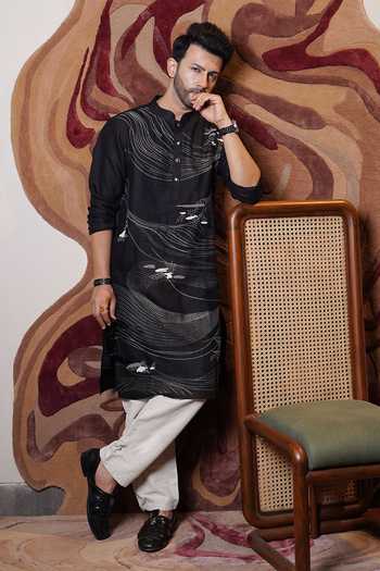 Shop_Heartistry by Anky_Black Linen The Midnight Current Kurta _at_Aza_Fashions
