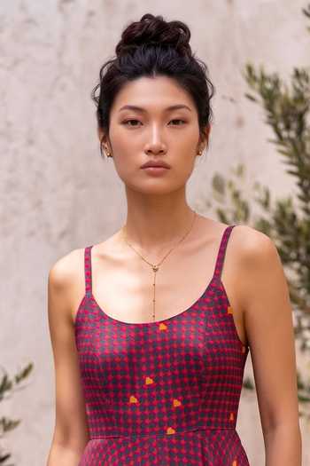 Nautanky_Pink Crepe Scoop Neck Love In The Grid Cherry Print Maxi Dress _Online_at_Aza_Fashions