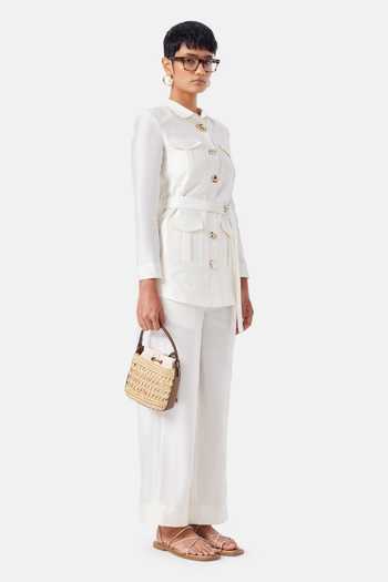NOTEBOOK_Ivory Polyester Collared Neck Allison Shirt And Pant Set _Online_at_Aza_Fashions