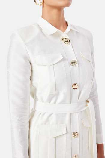 Shop_NOTEBOOK_Ivory Polyester Collared Neck Allison Shirt And Pant Set _Online_at_Aza_Fashions