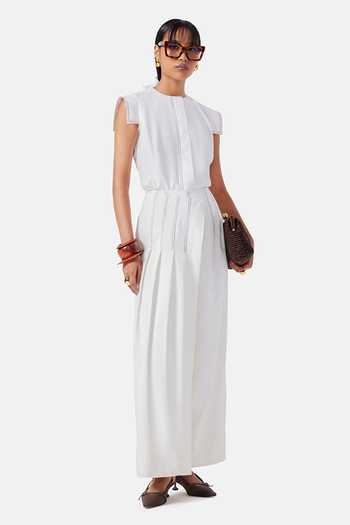 Buy_Notebook_White Crepe Round Neck Blair Placement Embroidered Top And Pant Set _at_Aza_Fashions