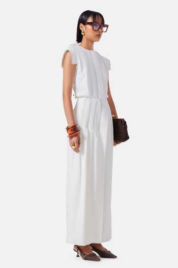 Notebook_White Crepe Round Neck Blair Placement Embroidered Top And Pant Set _Online_at_Aza_Fashions
