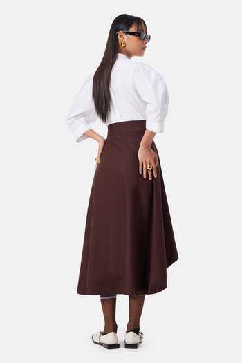Shop_NOTEBOOK_White Cotton, Twill V-, Collared Norah Color Block Dress _at_Aza_Fashions