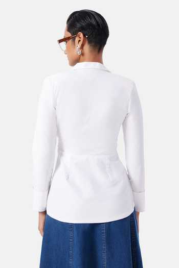 Shop_Notebook_White Cotton, Poplin Collared Neck Lauren Wrap Shirt _at_Aza_Fashions