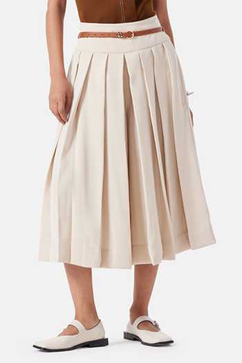 Shop_NOTEBOOK_Beige Crepe Molly Pleated Skirt _at_Aza_Fashions