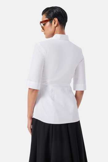 Shop_Notebook_White Cotton, Poplin Collared Neck Aisha Layered Shirt _at_Aza_Fashions