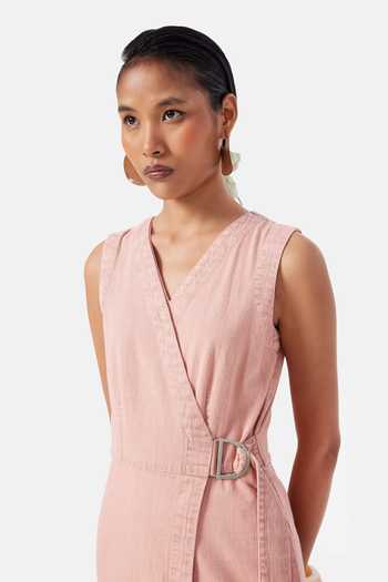NOTEBOOK_Pink Cotton, Denim V-neck Thea Jumpsuit _Online_at_Aza_Fashions