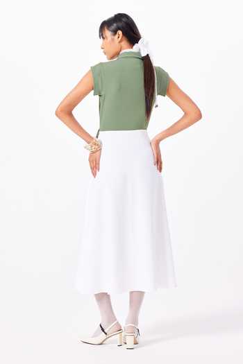 Shop_NOTEBOOK_Green Crepe V-, Collared Jade Draped Dress _at_Aza_Fashions