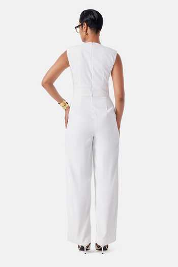 Shop_NOTEBOOK_Ivory Rayon Split V-neck Eloise V Jumpsuit _at_Aza_Fashions