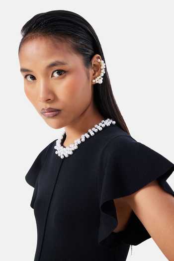 NOTEBOOK_Black Polyester Round Neck Margot Embellished Dress _Online_at_Aza_Fashions
