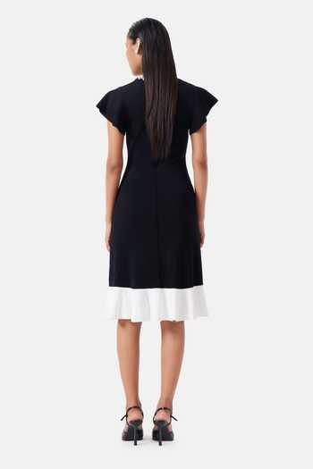 Shop_NOTEBOOK_Black Polyester Round Neck Margot Embellished Dress _at_Aza_Fashions