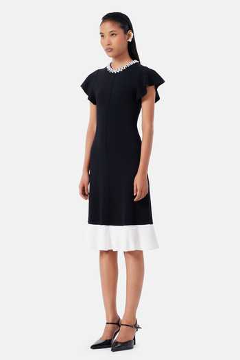 Buy_NOTEBOOK_Black Polyester Round Neck Margot Embellished Dress _Online_at_Aza_Fashions