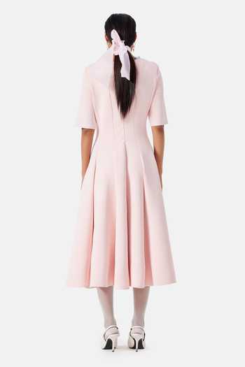 Shop_NOTEBOOK_Pink Neoprene Round Neck Lucia Sculpted Dress _at_Aza_Fashions