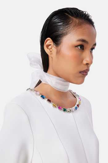 NOTEBOOK_White Neoprene Round Neck Lucia Neckline Embellished Dress _Online_at_Aza_Fashions