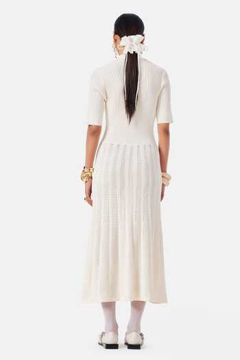 Shop_NOTEBOOK_Cream Polyester Collared Neck Natalia Pleated Dress _at_Aza_Fashions