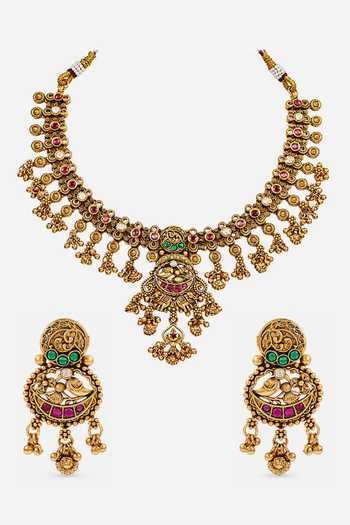 Shop_Prestones_Green Kundan Embellished Necklace Set _at_Aza_Fashions
