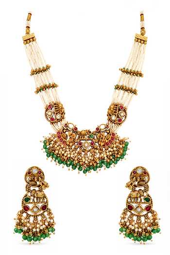 Shop_Prestones_Green Kundan Embellished Necklace Set _at_Aza_Fashions